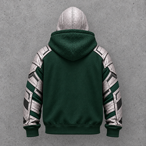Doomsday armored balaclava zip hoodie, Emerald colorway, back view